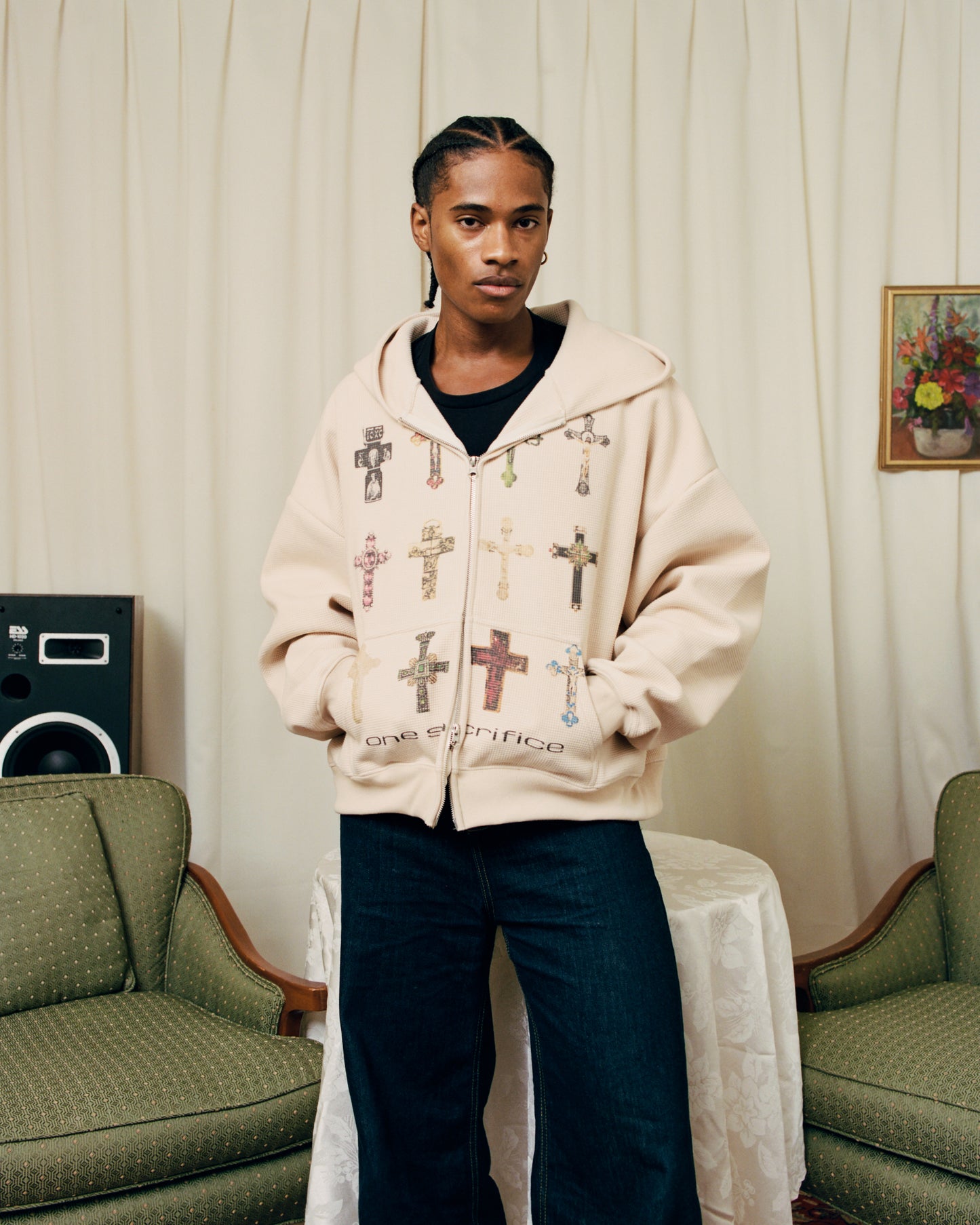ONE SACRIFICE WAFFLE ZIP UP